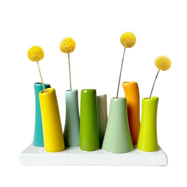 Modern 8 Tube Bud Vase, Pooley Vase Ocean